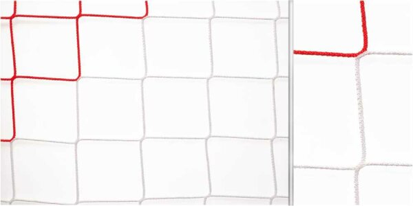 Fußballtornetz 7,50 x 2,50 m rot/weiß 4 mm stark oben 80 cm unten 150 cm tief