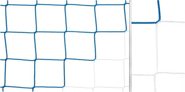 Fußballtornetz 7,50 x 2,50 m blau/weiß 4 mm stark oben 80 cm unten 200 cm tief