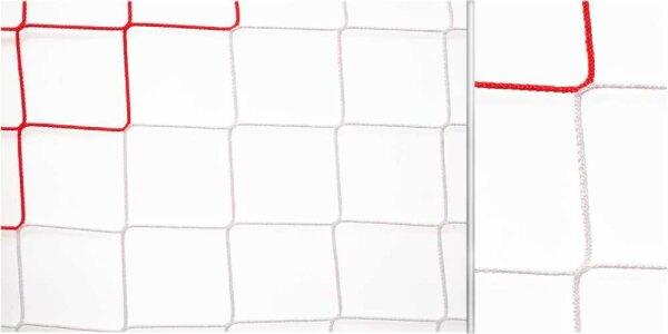 Fußballtornetz 7,50 x 2,50 m rot/weiß 4 mm stark oben 80 cm unten 200 cm tief