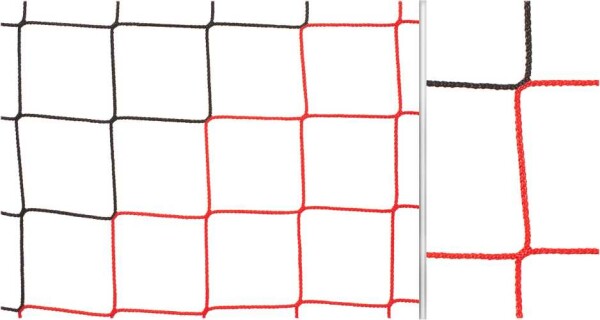 Fußballtornetz 7,50 x 2,50 m schwarz/rot 4 mm stark oben 80 cm unten 200 cm tief