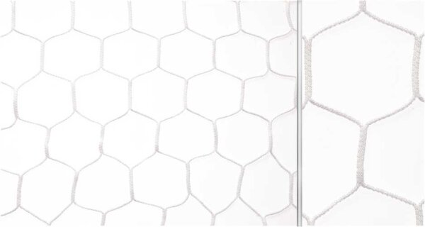 Fußballtornetz 7,50 x 2,50 m weiß 3,5 mm stark mit wabenförmigen Maschen oben 80 cm unten 200 cm tief