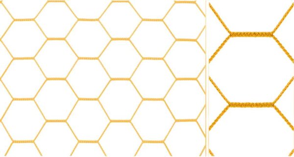 Fußballtornetz 5,15 x 2,05 m gelb 3,5 mm stark mit wabenförmigen Maschen oben 100 cm unten 100 cm tief