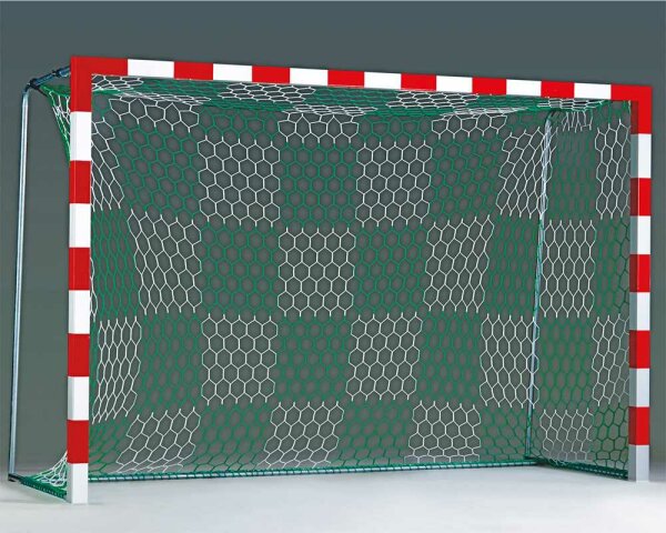 Fußball Tornetze 3,10 x 2,10 m zweifarbig in Vereinsfarben mit wabenförmigen Maschen für Kleinfeldtore, alle Varianten nach Wahl